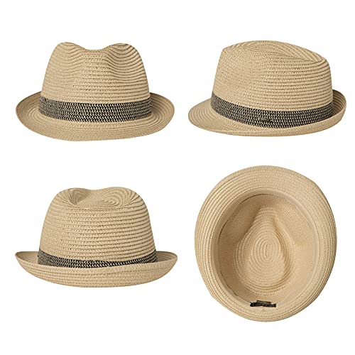 Comhats Herren Strohhut Trilby für Sommer, Sonnenschutz - Faltbarer Panama Hut, Fedora für Strand, Festival - Rollbar & Stilvoll Groß L Beige-Schwarz