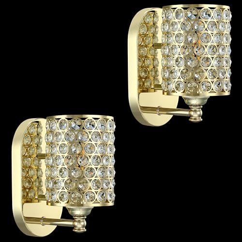 Image of Modern Concise Polyhedral Crystal Shade Wall Sconce Light Fixture,for Bathroom Bedroom Living Room Bedside 2 Pack 1 Light Champagne Finish