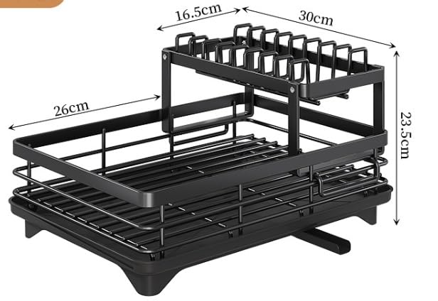 Escurridor de platos de 2 niveles de gran capacidad, multifuncional, a prueba de óxido, para encimera de cocina con boquilla a prueba de fugas, estante para tabla de cortar, soporte grande para