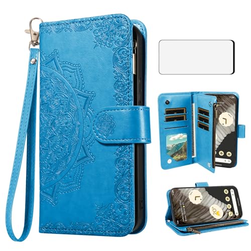 Coque Google Pixel 7 Pro avec protège-écran verre trempé et portefeuille étui fleur Asuwish