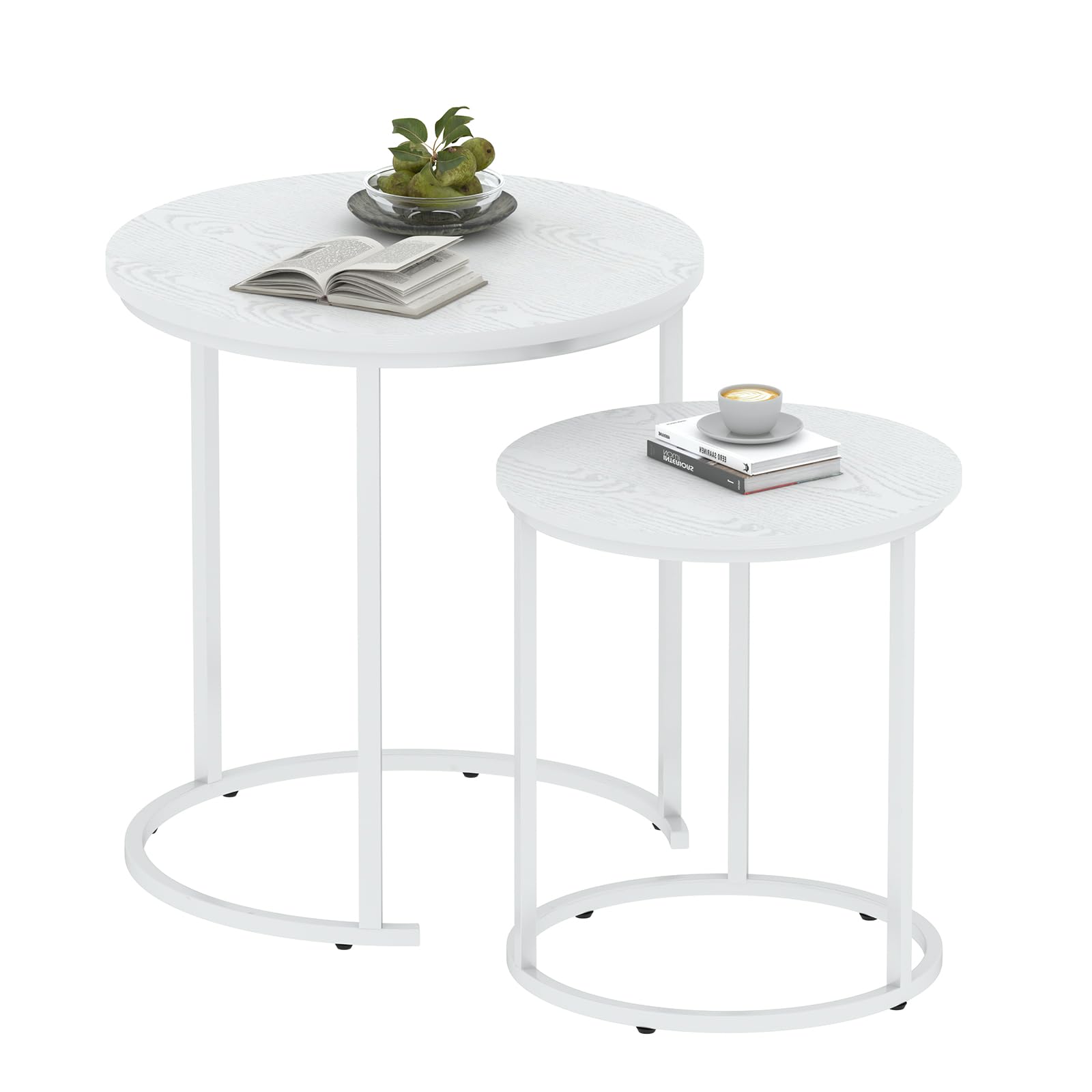 Garden 4 you Nest of Tables Set of 2,Round Coffee Table for Living Room,White Removable Coffee Table Set,Nesting Tables End Table for Living Room, Bedroom, Office, Balcony, Apartment (White) — image 1