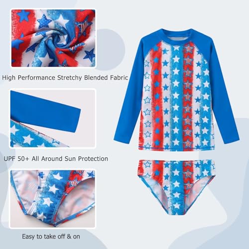 Image of Aisyee Girls Long Sleeve Rash Guard Set Two Piece Swimsuits Tie Dye Bathing Suits for Kids UPF 50+ Swim Shirts