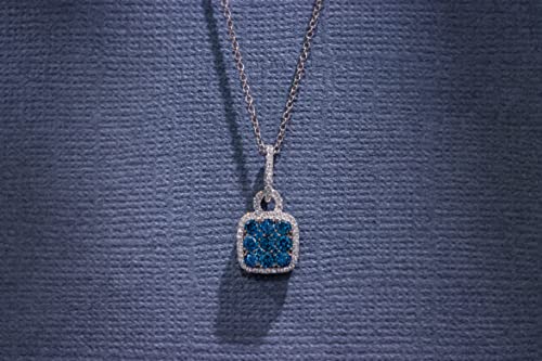 1/2 Carat White And Blue Diamond Cushion Shaped Halo Pendant Necklace For Women In 14K White Gold (G-H/Fancy Blue, Vs2-Si1, Cttw) On 18 Inch Chain With Lobster Claw Clasp By Levian #TOP5