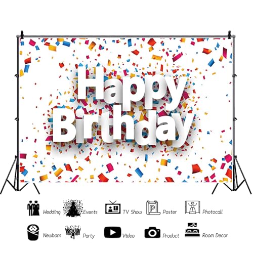 Image of 10x6.5ft Happy Birthday Backdrop Colorful Birthday Photo Photography Background for Kids Adults Birthday Party Banner Decorations Supplies Photo Studio Props