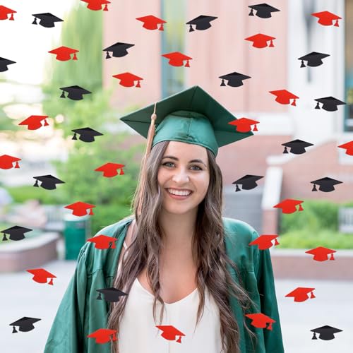 Image of Red and Black Graduation Cap Confetti 2026, Class of 2026 Table Centerpiece Grad Confetti for 2026 Graduation Party Decorations Supplies