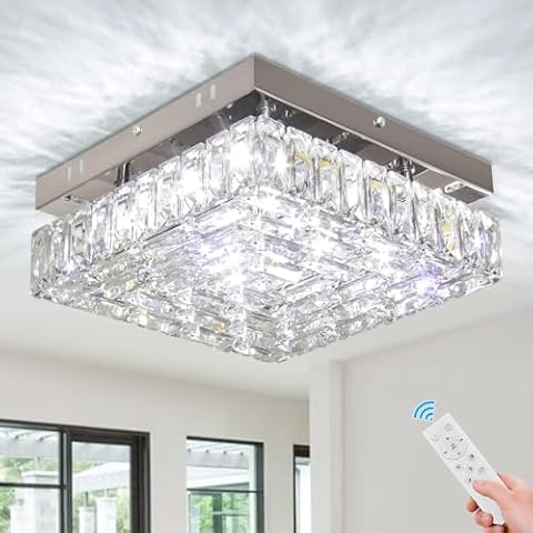 FRIXCHUR Square Crystal Chandelier with Remote Cover