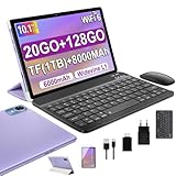 Tablette Android 14 10 Pouces   5G & Wi Fi 6, 20 Go RAM 128 Go ROM (Extensible 1 To)   Octa Core, GMS, Widevine L1   6000mAh, Caméras 8MP+5MP   Pack Complet avec Clavier, Souris et Étui   Violet