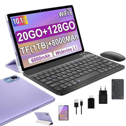Tablette Android 14 10 Pouces - 5G & Wi-Fi 6, 20 Go RAM 128 Go ROM (Extensible 1 To) - Octa-Core, GMS, Widevine L1 - 6000mAh, Caméras 8MP+5MP - Pack Complet avec...
