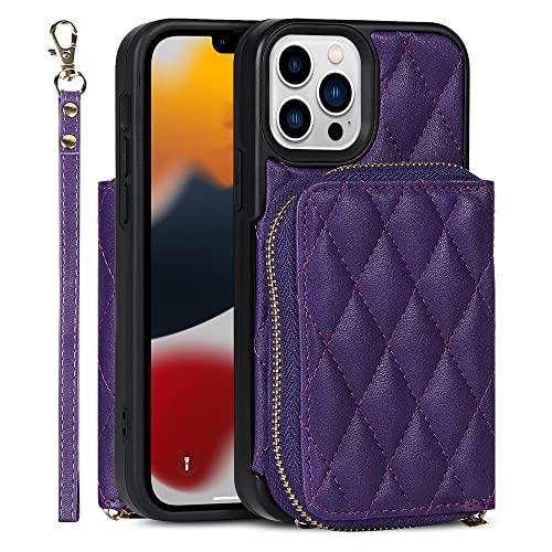 Étui en cuir iPhone 12 violet de luxe avec portefeuille amovible