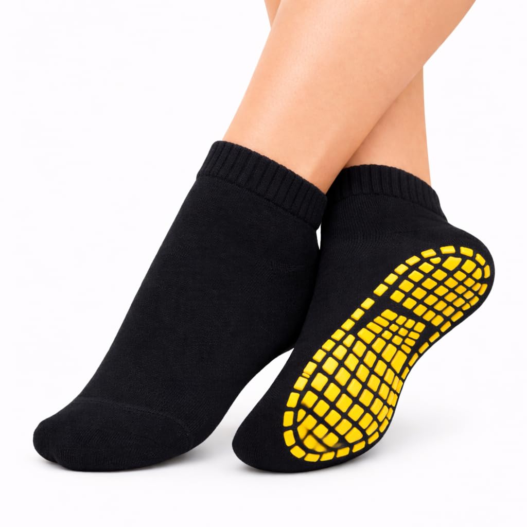 Women’s Non Slip Grip Socks, Anti Skid Cotton Ankle Socks with Rubber Sole for Yoga, Pilates, Gym, Home & Trampoline Use Pack Of 1-image-29