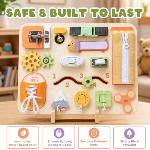 Image of Montessori Busy Board for Toddlers, Wooden Sensory Toys, Preschool Learning Activities for Fine Motor Skills Travel Toy, Basic Life Skills Educational Gifts for 1 2 3 Years Old Kids Boys Girls (Green)