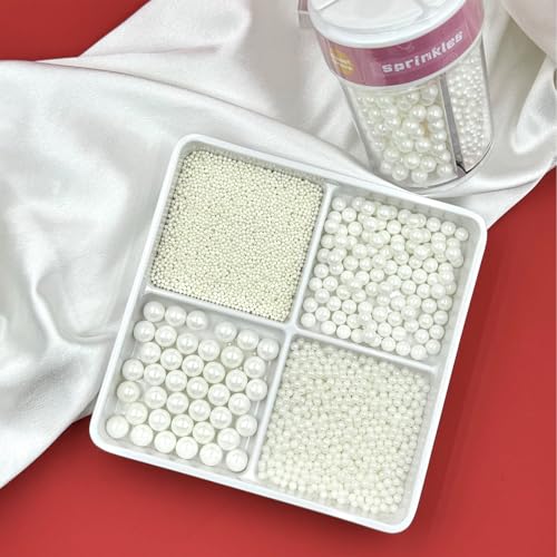 Image of White Sprinkles for Cake Decorating, 4 Sizes Edible Pearl Sprinkles, 7.8oz