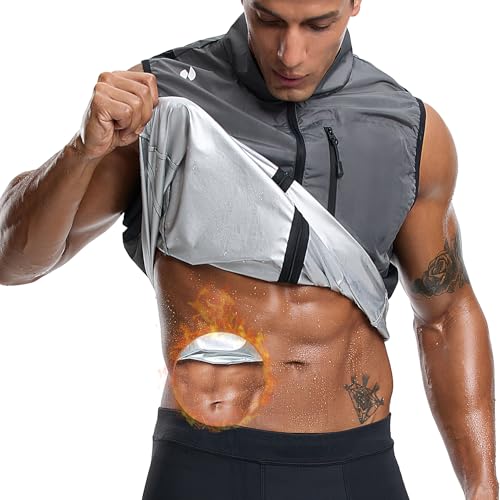HOTSUIT Sweat Vest for Men Full Zipper Sauna Tank Top for Men Anti-Rip Heat Trapping Shirt for Gym Boxing,Grey,M