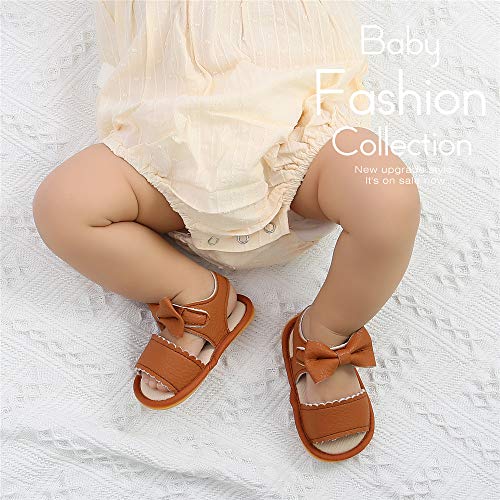 Image of Meckior Baby Toddler Infant Girls PU Leather Soft Open Toe Summer Sandals Flower Princess Flat Shoes