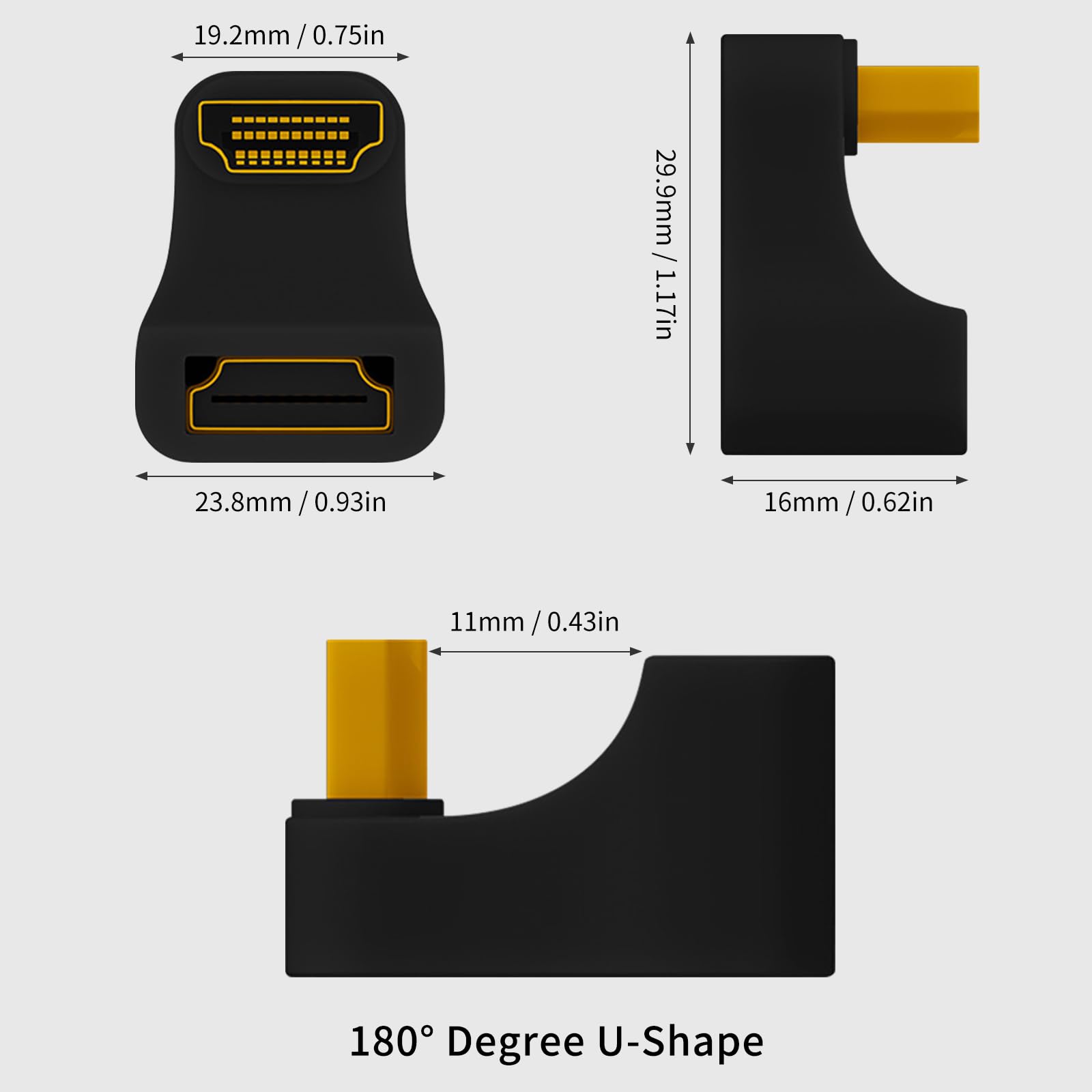 Duttek Adapter HDMI 180 stopni i adapter HDMI 2.1 270 stopni, 8K w kształcie litery U HDMI męski na żeński adapter przedłużający 48 Gb/s 8K przy 60 Hz UHD2.1 3D, do monitora HDTV, projektora, laptopa