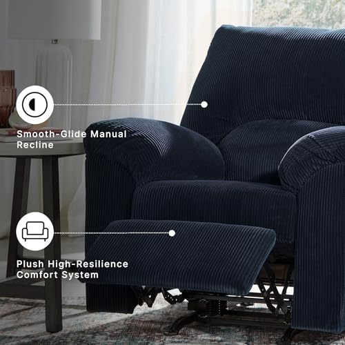 Image of Signature Design by Ashley Rocker Recliner Chair, Navy Blue, SimpleJoy | 100% polyester chenille, Rocking chair nursery, Manual reclining mechanism, 12 in wall clearance, Plush pillow-top armrests
