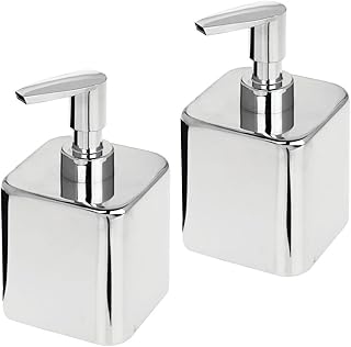 mDesign Refillable Soap Dispenser – Set of 2 – Liquid Soap Dispenser – Metal and Plastic Soap Dispenser – High-Quality Kit...