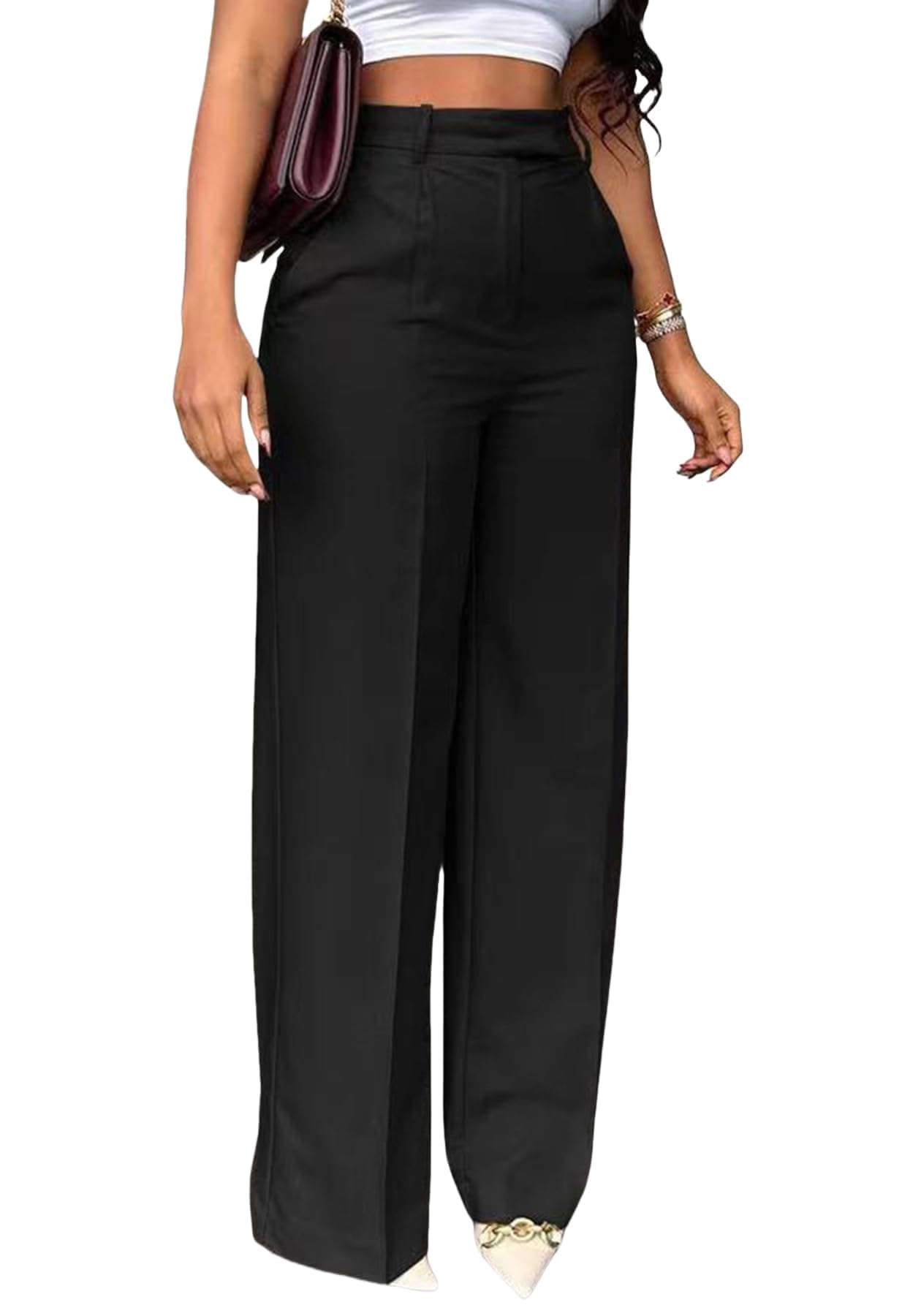 Unybwonn Women Wide Leg Dress Pants High Waisted Straight Leg Business Slacks Work Pants Casual Button Down Trousers