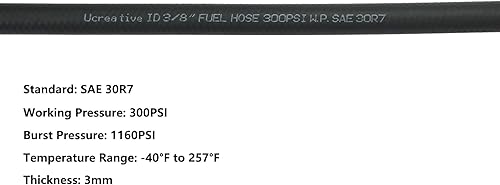 Miniatura 9 de Ucreative Manguera de combustible de 12 pulgada x 5 pies, bloqueo de empuje, manguera de combustible de goma NBR SAE 30R7 300PSI