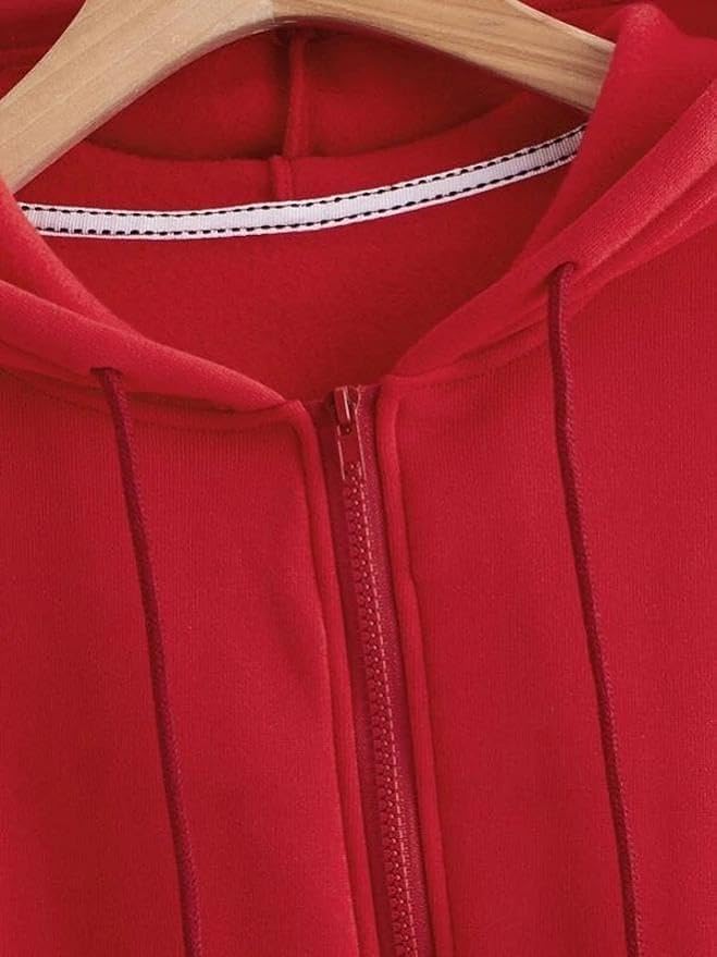 Image of Casual Solid Full Sleeves Women Stylish Hooded Neck Fleece Zipper Hoodie for Winter
