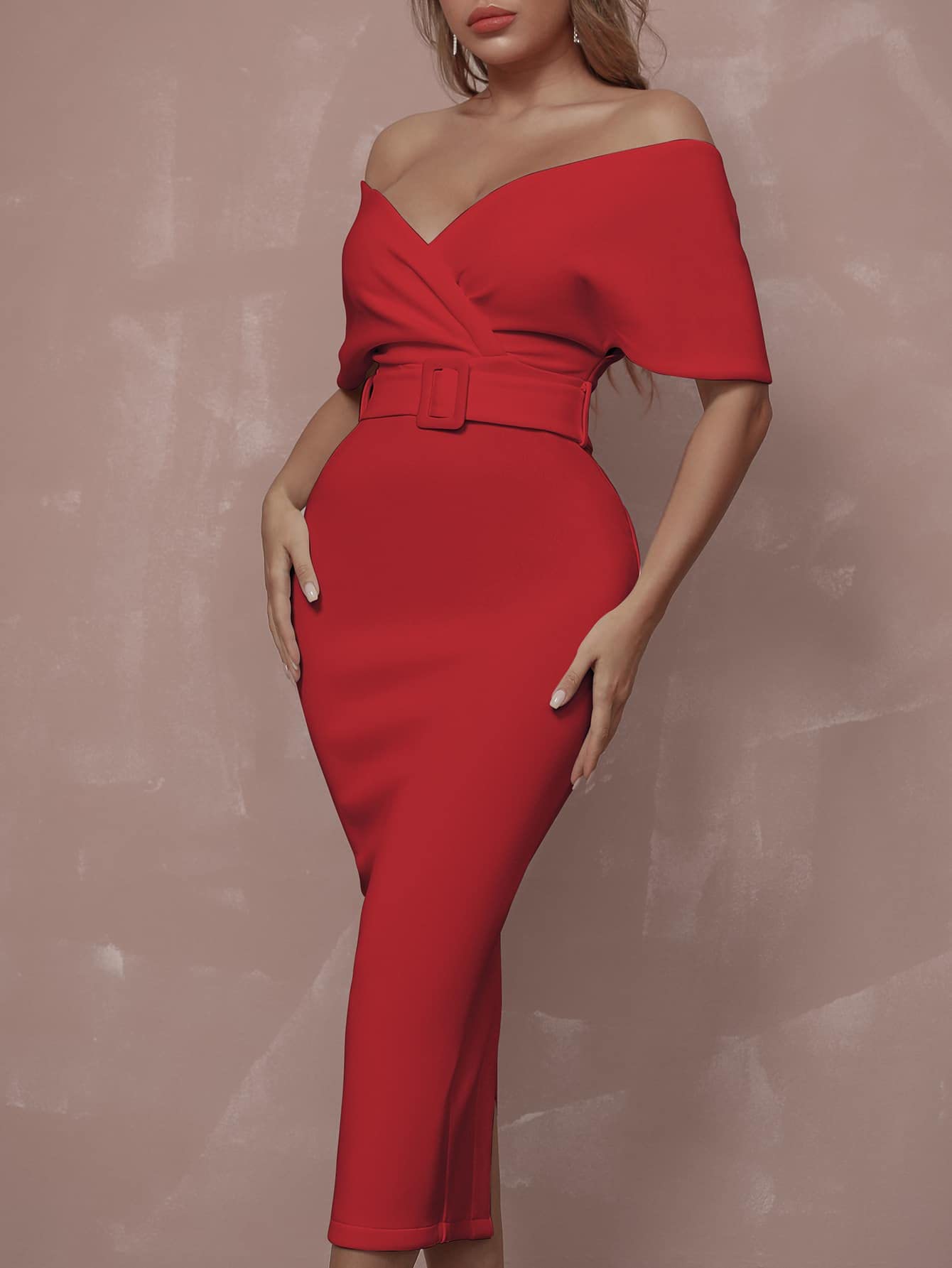 red buckle dress Ella Bandeau Belt Buckle Dress Red