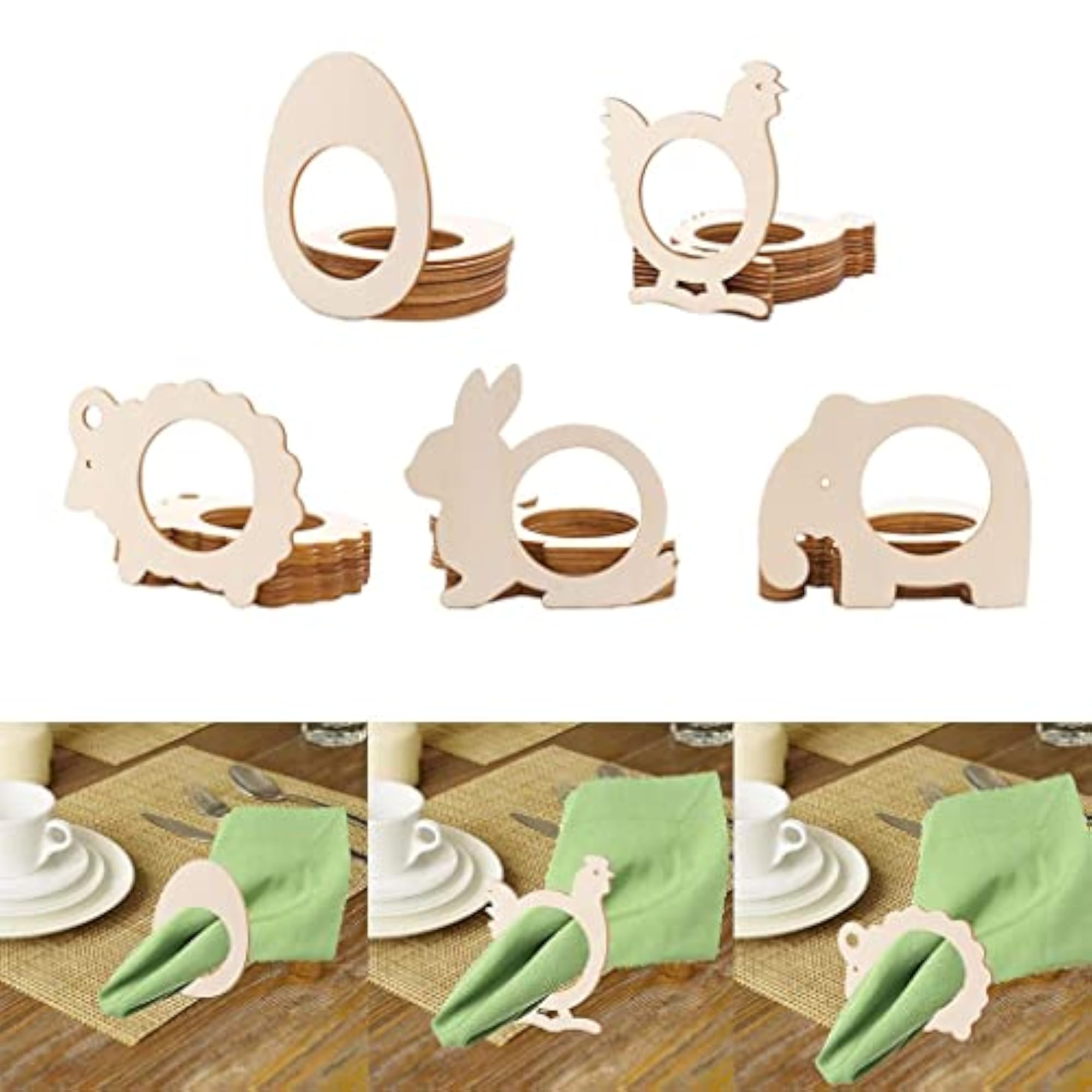 10pcs Wooden Cartoon Animal Napkin Rings Set