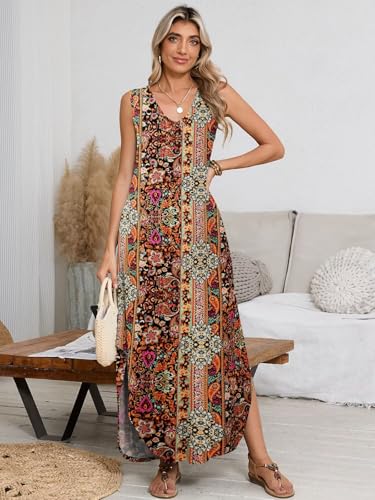 Image of BELAROI Womens Plus Size Maxi Dress Sundress Summer Casual Sleeveless V Neck Pockets Beach Swimsuit Coverup Loose