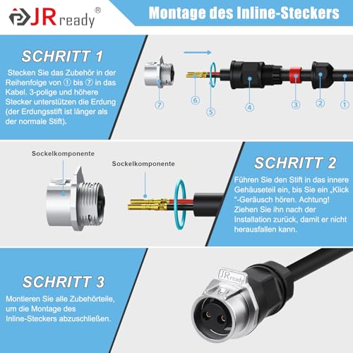 Connecteur circulaire IP68 2 pôles JRready JRSSWCONN23B03 pour câble étanche