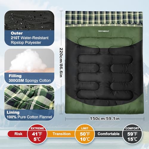 Double Sleeping Bag for Adults Machine Washable 2 Person Camping Sleeping Bag Queen Size Waterproof with Compression Sack for Cold Weather 3-4 Seasons - Image 3