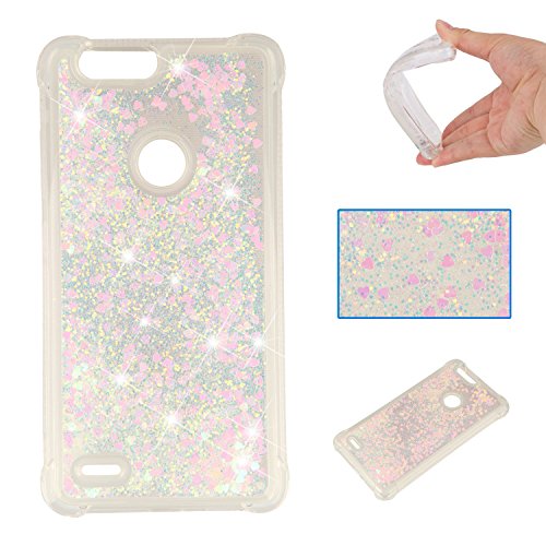 Urberry ZTE Blade Zmax Pro 2 Case, ZTE Sequoia Case, ZTE Z982 Sparkling Glitter Case, Running Liquid Case for ZTE-Z982 (Blue&Pink)