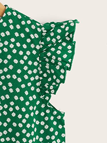 Image of Milumia Girl's Cute Floral Print Ruffle Cap Sleeve Keyhole Round Neck Blouse Tops Green 11-12 Years