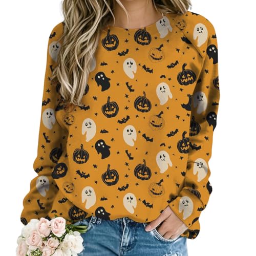 YABTF Halloween Crewneck Sweatshirt Women Skeleton Pumpkin Spooky Sweatshirt Womens Fall Fashion 2025 Halloween Sweatshirts Pumpkin Ghost M