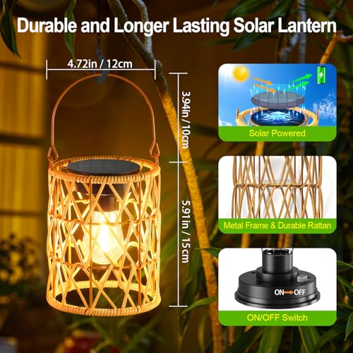 KOOPER Solar Lantern Outdoor Lights, 2 Pack Bright Hanging Solar Lanterns Outdoor Waterproof with Handle, Decoration Rattan Lanterns for Outside Hanging Garden Patio Yard Porch Trees Lawn Pathway Gift - image 5