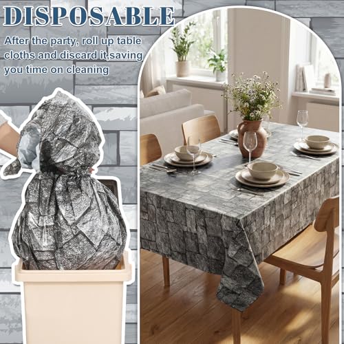 Image of 3 Pack Stone Wall Plastic Tablecloths, 54 x 108 Inch Medieval Castle Party Decorations Brick Stone Table Cloths for Rectangle Tables Waterproof Table Cover for Knight Birthday Castle Party Supplies