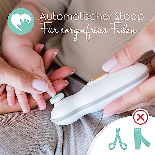 Cherish Baby Care Elektrische Nagelfeile Baby - Automatischer Sicherheitsstopp, Baby Nagelfeile Elektrisch mit 4 Feilpads, Baby Nagelset mit Etui, Baby Must Have Neugeborene (0-12+ Monate) – Bild 4