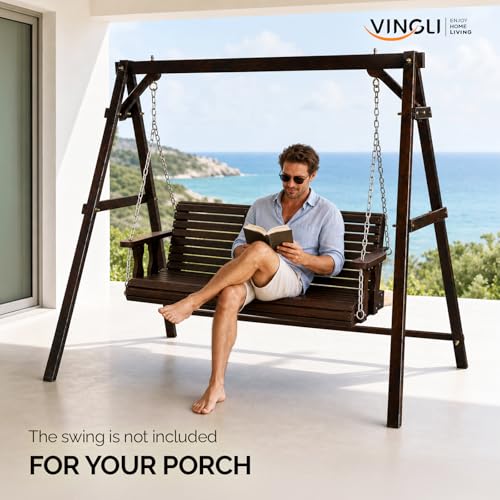 Image of VINGLI 6.9FT Wooden Porch Swing Frame for 5FT Swing, Rustic