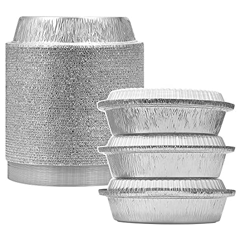 MESTAEK 17.8 cm runde Aluminiumfolien-Pfannen mit transparentem Kunststoffdeckel, 50 Packungen, robuste Einwegbehälter zum Braten, Aufbewahren, Backen, Kochen, gefrier- und ofenfest Cover