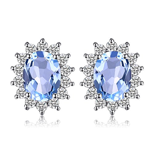 JewelryPalace Pendientes Princesa Diana William Kate Middleton Vintage Halo 1.2ct Genuino Topacio azul cielo Piedra Preciosa Natural Aretes Plata de ley 925