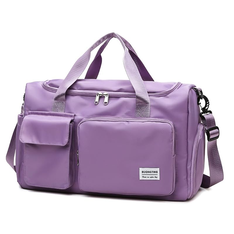 Lightweight Travel Duffel Bag 36-55L, Waterproof Gym Sports Bag with Wet Dry Separation & Shoe Compartment, Foldable Weekend Overnight Holdall for Luggage, Swimming & Fitness (Taro Purple,55L)