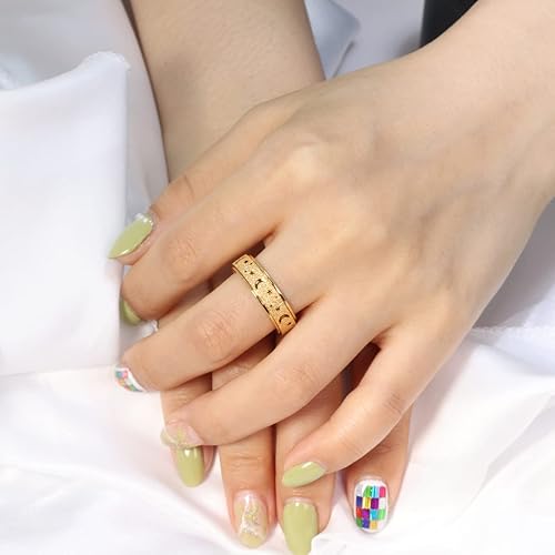 Miniatura 6 de Anillo de ansiedad para mujeres y hombres, anillo giratorio de acero inoxidable de titanio, 5 colores, 0.236 in, tamaño 6-10, 3 estilos de anillo de