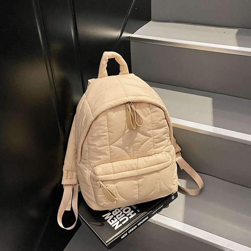 Solid Featherweight Backpack Unisex Big Puffer Bookbag Down Cotton Bag (White)4