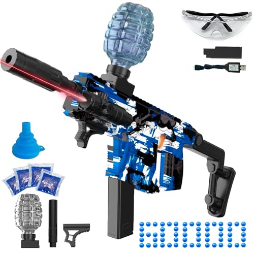 Electric Gel Ball Blaster, High Speed Automatic Splatter Ball Blaster with 60000+ and Goggles, Rechargeable Splatter Ball Toys for Outdoor Activities Shooting Game Party Favors-Blue