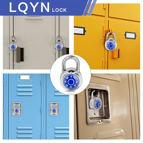 Image of Combination Lock, LQYN Standard Dial Combination Lock, Pack of 1; Blue Turnplate, 2 in. Wide, Fixed Three Digital Combination, for School, Gym & Locker, Toolbox, Gate