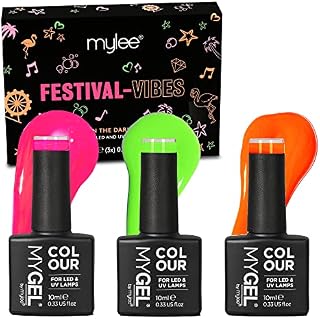 MYGEL by Mylee Festival Vibes Trio, Glow in the Dark Neon Gel Nail Polish Colours 3x10ml - UV/LED Soak-Off Nail Art Manicure Pedicure for Professional, Salon & Home Use - Long Lasting & Easy to Apply