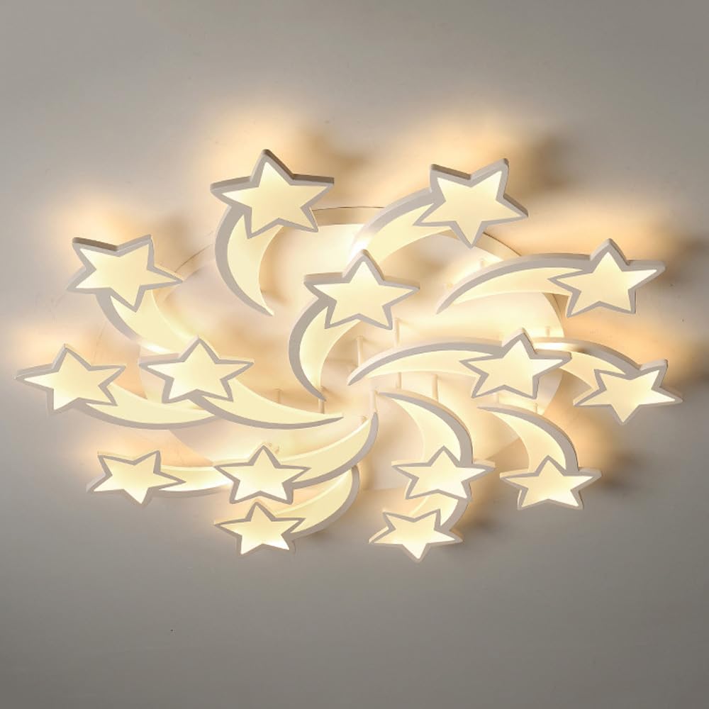 SXECAEPS Modern creative chandelier Meteor Design Modern Ceiling Lamp, Dimmable LED Light, 15-Head Flush Mount Flower Shape With Remote, Acrylic Petal Lighting Fixture For Bedroom Ki