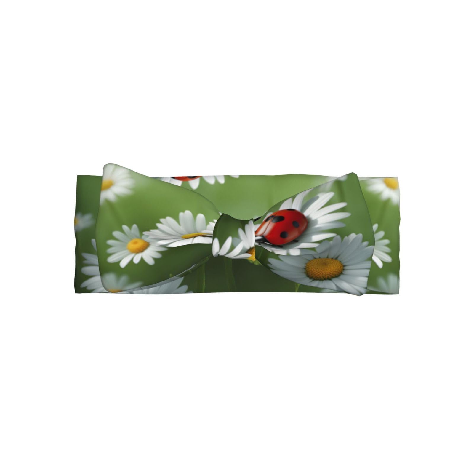 Soft Bows - Ladybug on Daisy Flower Print Baby Bow Headband, Cute Hair Accessories for Newborns, Infants, Toddlers
