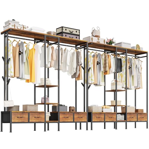 Listado de Closet Sams - 5 favoritos. 41 Simple Wisdom Perchero para ropa, closet armable para ropa, perchero para ropa con 4 ganchos diagonales, 4 cajones y 4 estantes, para dormitorio, ahorra espacio, color vintage