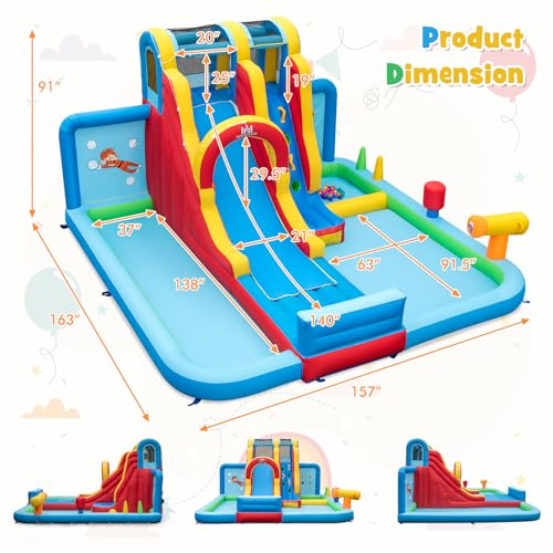 BOUNTECH Inflatable Water Slide, 14 x13FT Kids Mega Waterslide Park w/Super Long Slide for Racing Fun, Ball Pit & Ring-toss, Splash Pool, Blow up Water Slides for Big Kids Outdoor Backyard Party Gifts