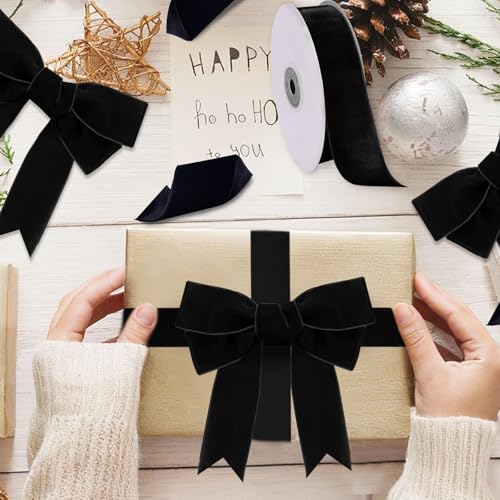 Image of Tsorode 10 Yards Black Velvet Ribbon 1 Inch for Christmas Tree,Velvet Christmas Ribbon for Gift Wrapping Crafts Bow Wreath Holiday Decorations (Black, 1 1 /2 inch-10 Yard)