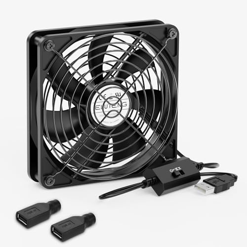ELUTENG USB PC Ventilador 120mm con 2 Adaptadores DC a USB, Mini Ventilador Silencioso con 3 Velocidades Ajustables para PC/Router/PS5/PS4/TV Box/Receiver/AV Rack/Router